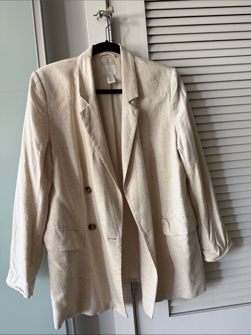 H&M Cream Double-Breasted Relaxed Blazer